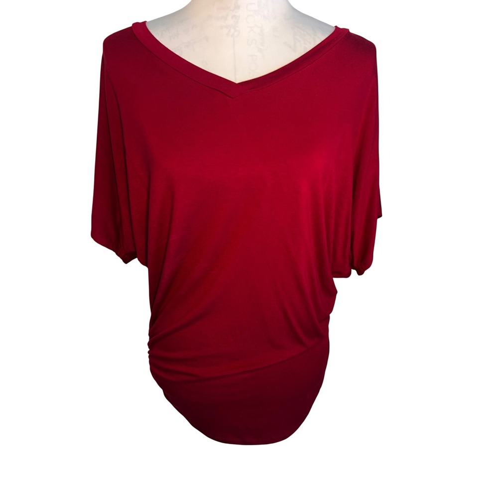 Made by Johnny burgundy V-Neck Dolman Sleeve Ruched Modal Blend Top Large